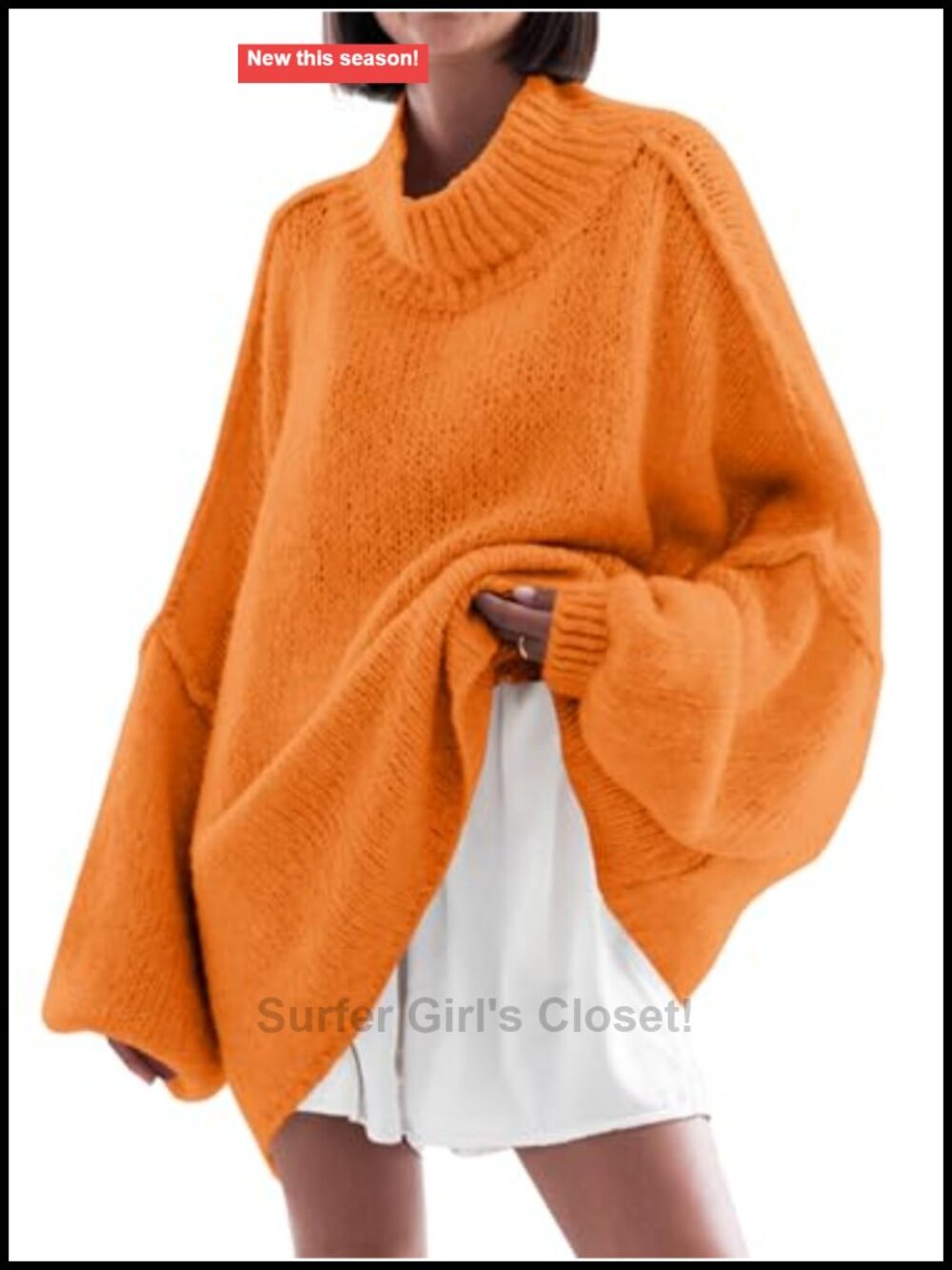 Women's Oversized Mock Neck Tunic Sweater Ribbed Knit Batwing Long Sleeve
